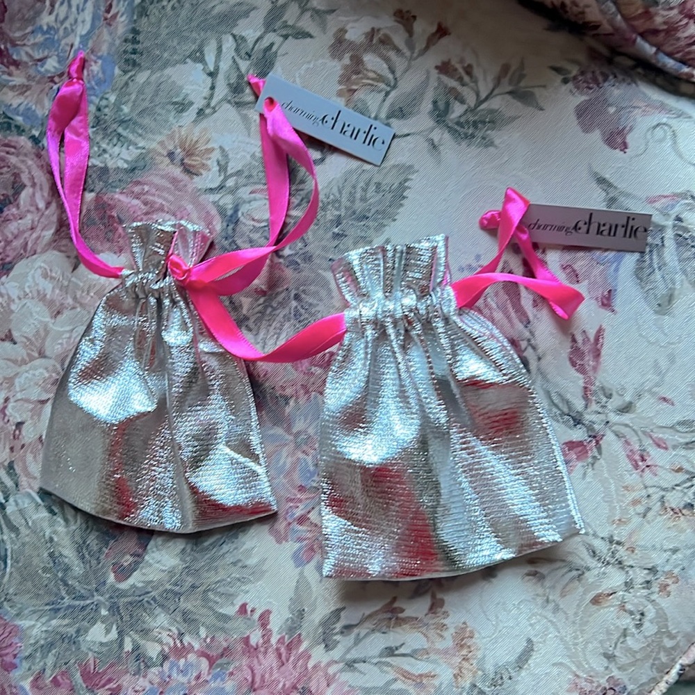 Two small gift bags for $5! Shimmer Silver with hot pink ribbons